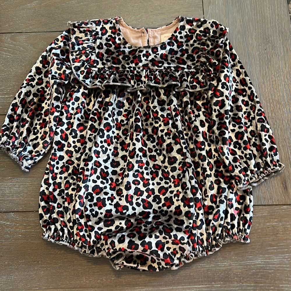 Pink Chicken Velvet Bubble Romper Leopard 6-12 Months Holiday
